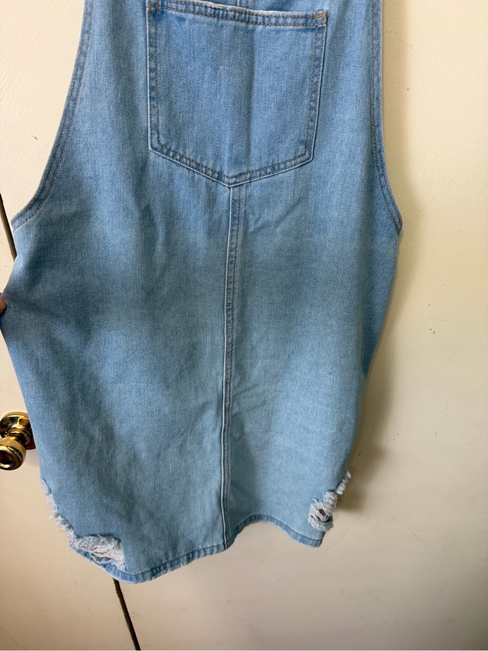 Light Wash Denim Women's Overall Dress - Casual Scoop Back